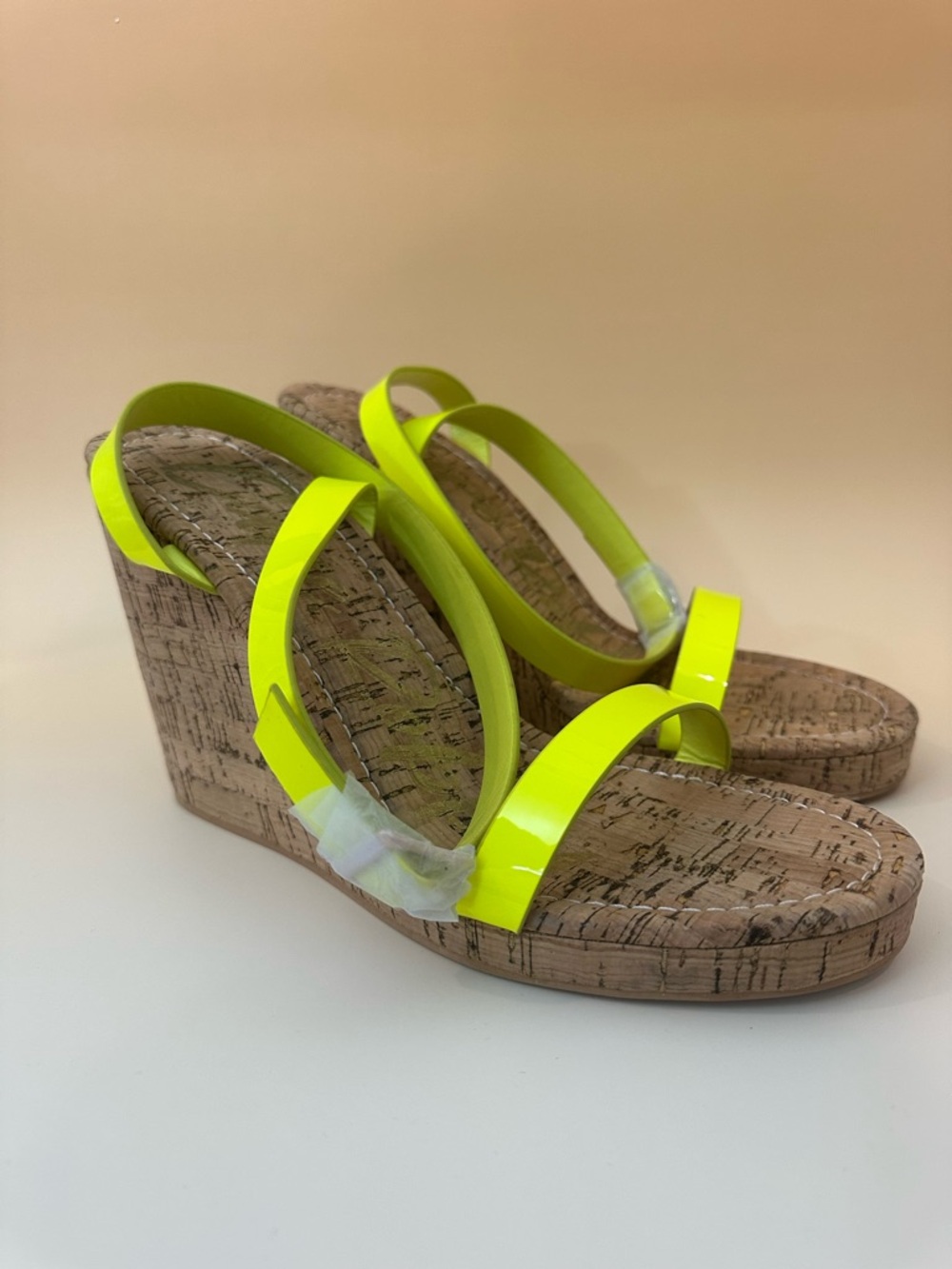 Cape Robbin Neon Yellow Cork Wedge Sandals